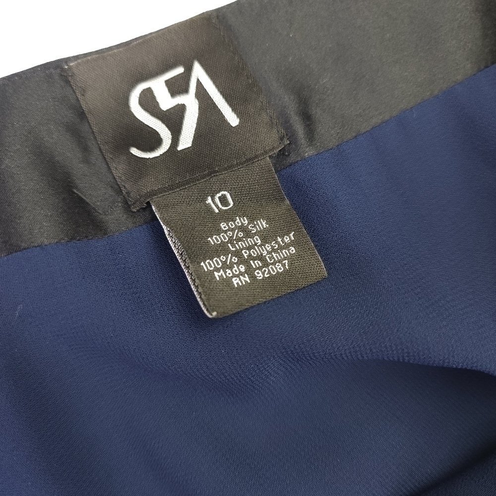 Saks Fifth Avenue Blue Black Floral Silk Skirt Sz 10 - Picture 6 of 8
